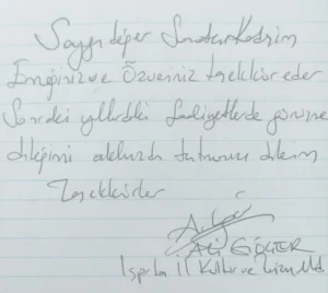 Saygı değer Sanatçı Kardeşim; emeğiniz ve özveriniz için teşekkür eder sonraki yılardaki faaliyetlerde görüşme dileğimi aklınızda tutmanızı dilerim. Teşekkürler.

Ali Göçer
Isparta İl Kültür ve Turizm Md.