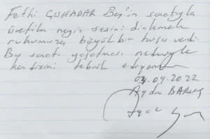 Fethi Çuhadar Bey'in sanatıyla üretilen neyin sesini dinlemek ruhumuza büyük bir huşu verdi. Bu sanatı yaşatması nedeniyle kendisini tebrik ediyorum.Aydın BaruşIsparta Valisi