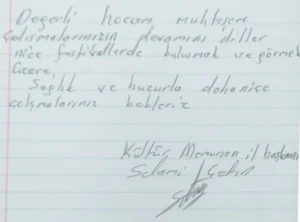 Değerli hocam, muhteşem çalışmalarınızın devamını diler, nice festivallerde buluşmak ve görüşmek üzere; sağlık ve huzurla daha nice çalışmalarınızı bekleriz.

Selami Çetin
Kültür Memursen İl Başkanı