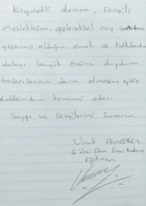 Sevgili meslektaşım. Geleneksel ney sanatına göstermiş olduğun emek ve katkılarından dolayı büyük övünç duydum. Başarılarının daim olmasını yüce rabbimden temenni ederim.

Umut Şengezer
4.Dan 3.Kademe Eğitmen